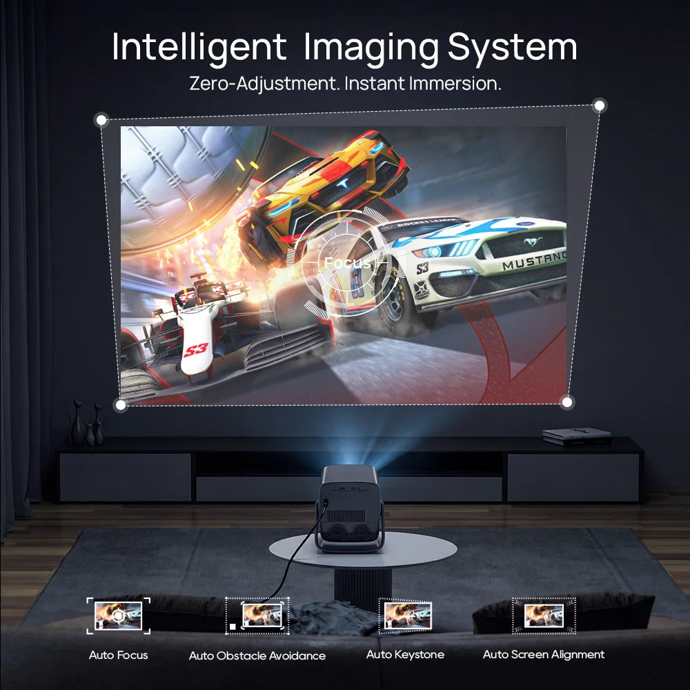 LYNCAST X5AR Short Throw Mini Projector 1080P 8K Supported, Android 14 5G WiFi 6 Dual Speakers Bluetooth 5.4 for Home Theater