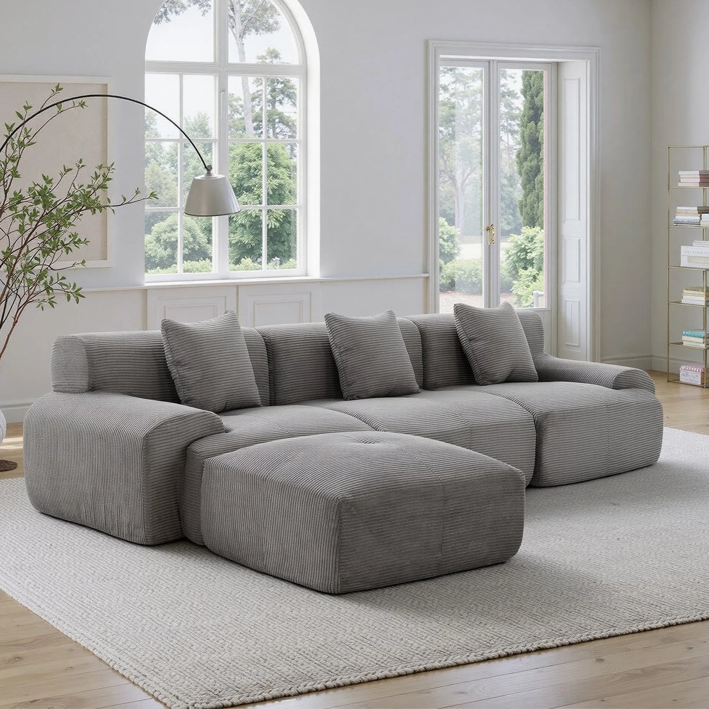 Modern Modular Corduroy Sectional Sofa Set With Ottoman For Living Room