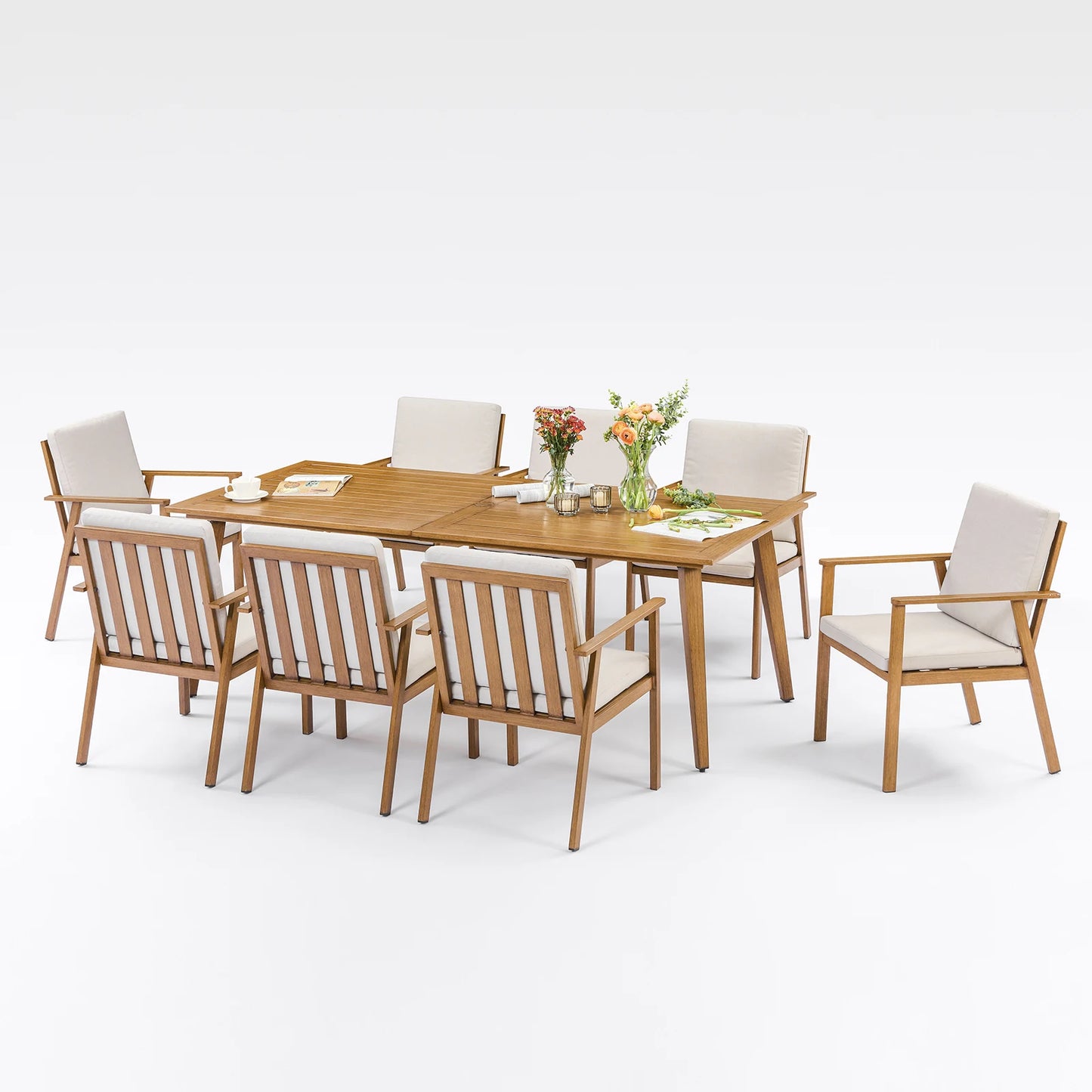 SeeHill 9 Piece Outdoor Aluminum Patio Dining Set With Umbrella Hole