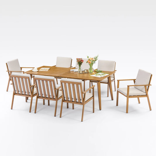 SeeHill 9 Piece Outdoor Aluminum Patio Dining Set With Umbrella Hole