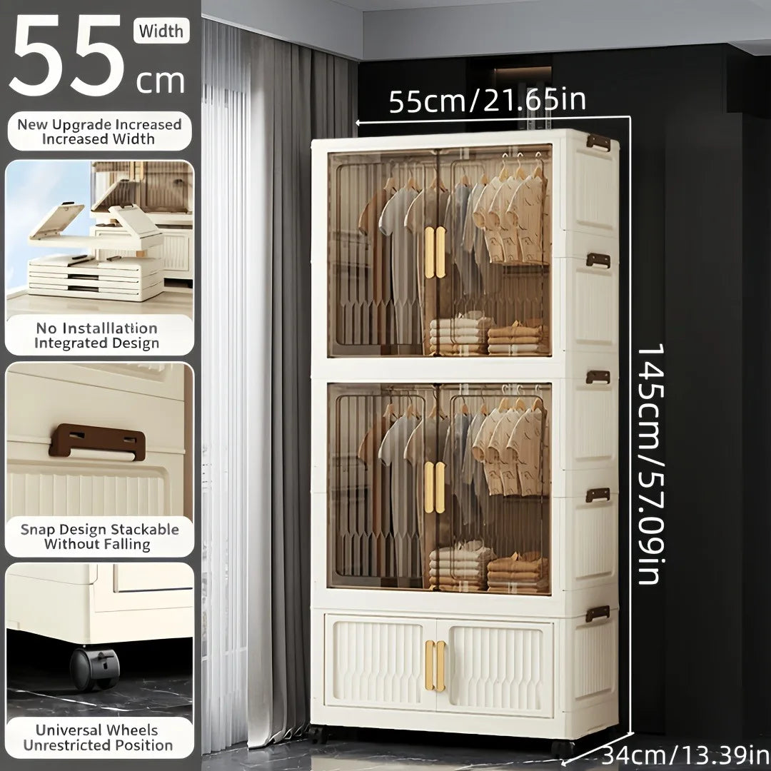 Onenoble Foldable Wardrobe With Transparent Door And Wheels