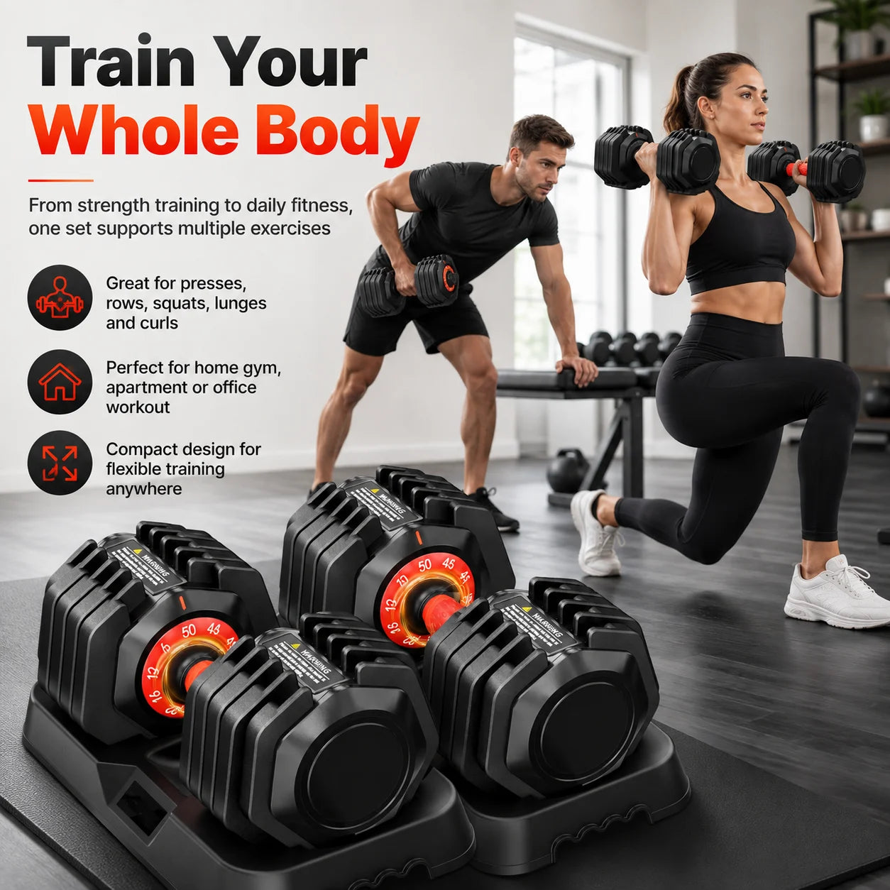Adjustable Weight Dumbbell Set With Stand For Home Fitness