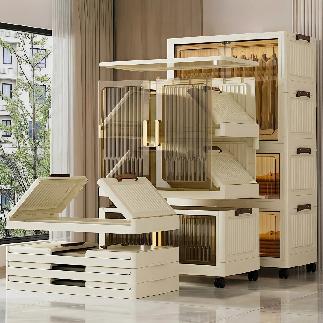 Onenoble Foldable Wardrobe With Transparent Door And Wheels