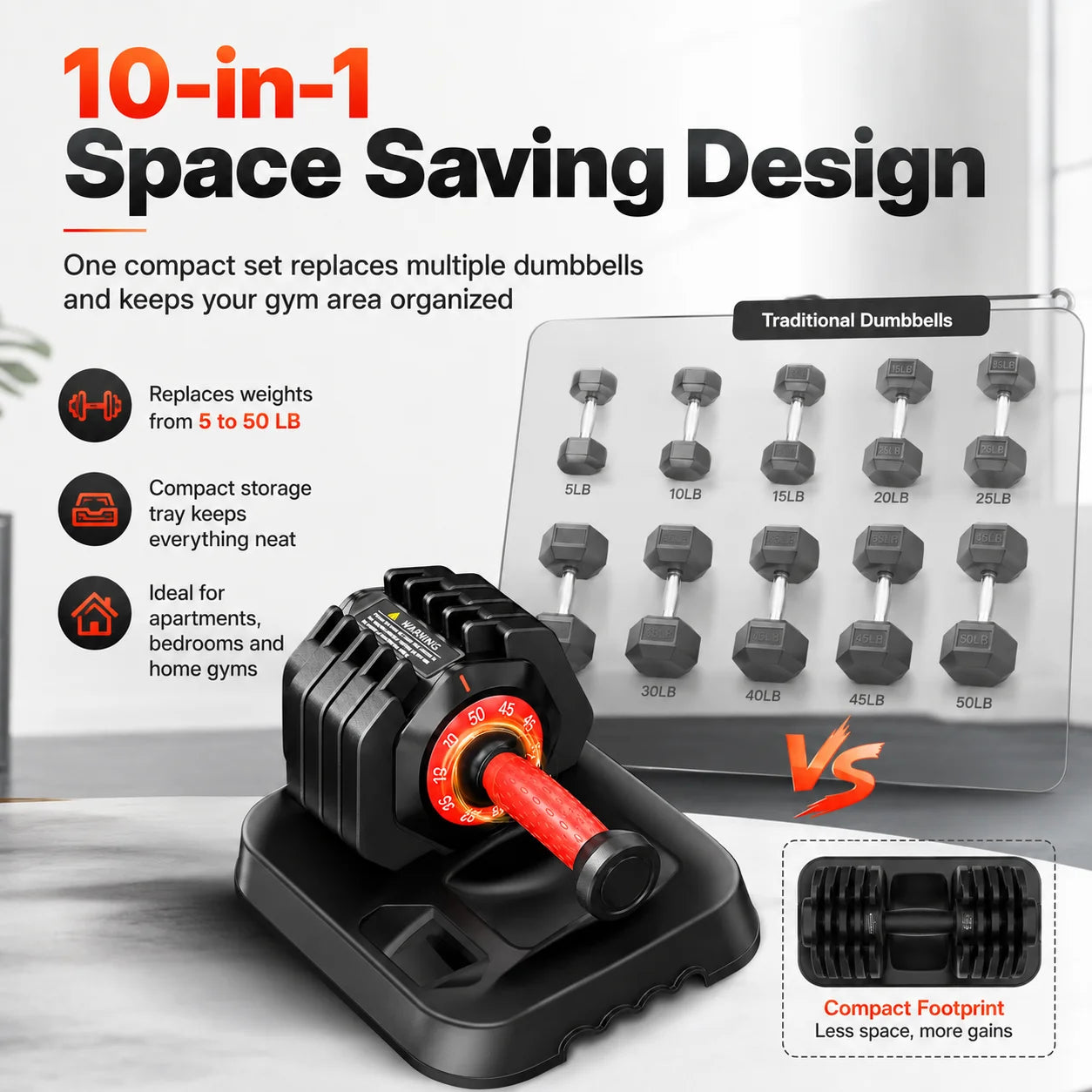 Adjustable Weight Dumbbell Set With Stand For Home Fitness