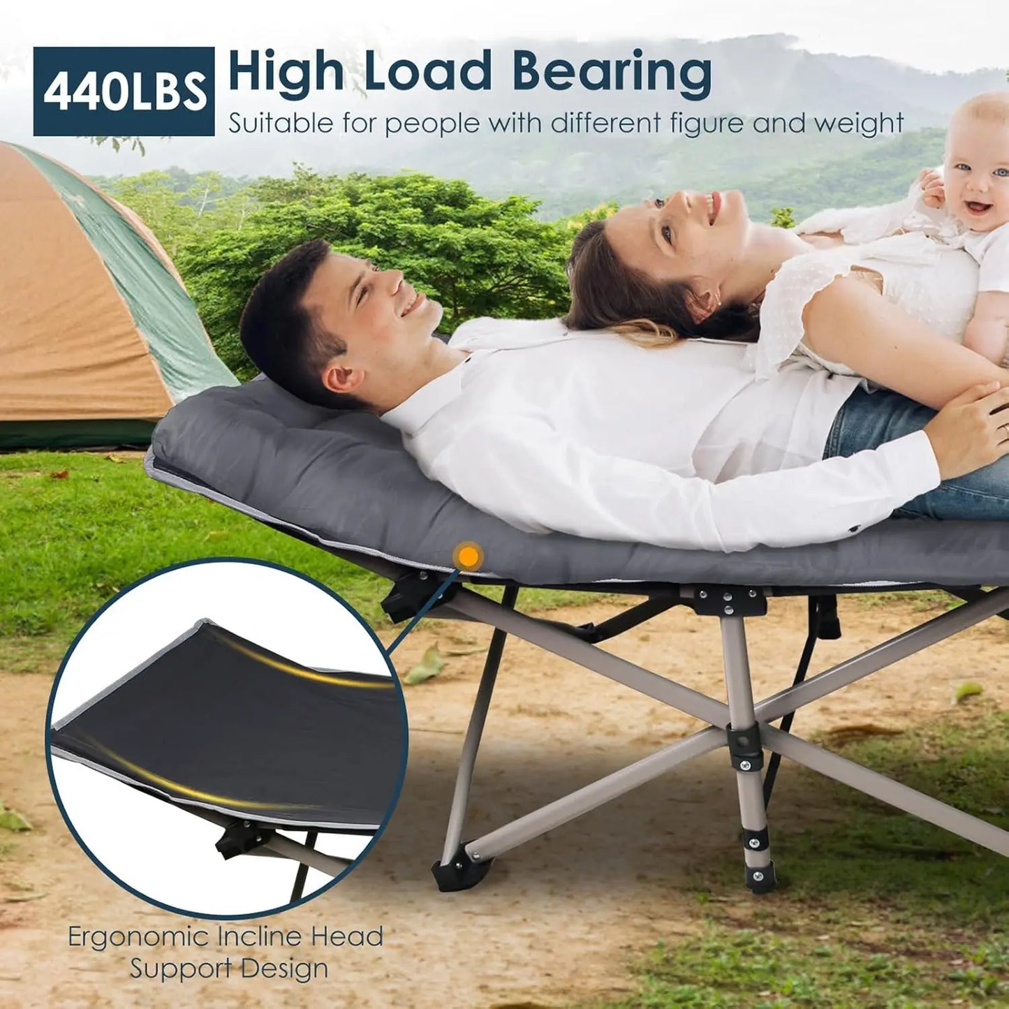 Modern Foldable Portable Outdoor Garden Lounge Sofa with Metal Frame and Foam Mattress