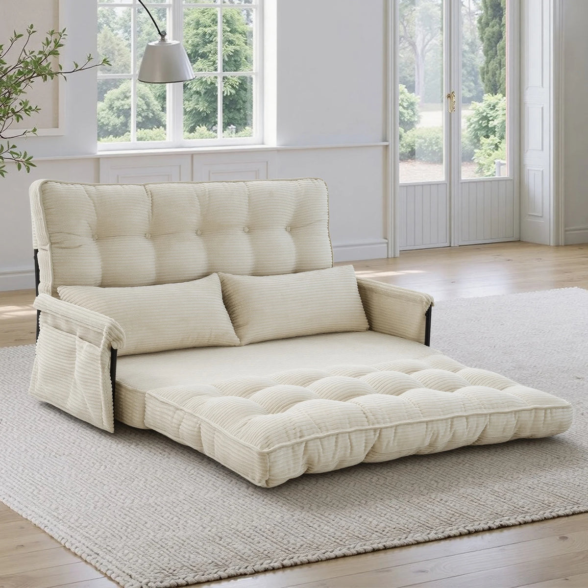 GAOHAPY Double Corduroy Foldable Sleeper Sofa With Side Pocket