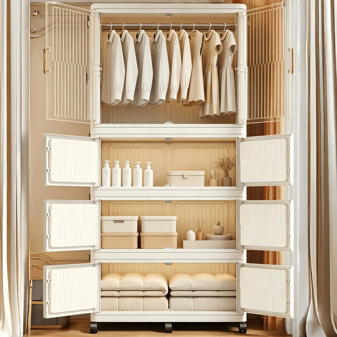 Onenoble Foldable Wardrobe With Transparent Door And Wheels