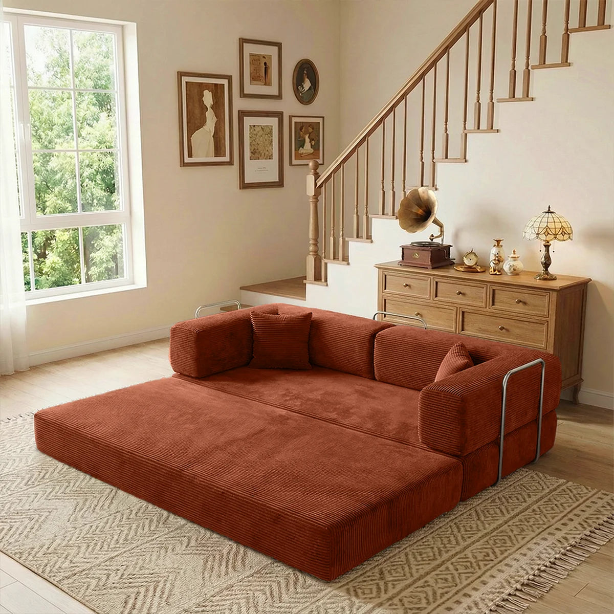 YQzyphyna Futon Sofa Bed Convertible 4 In 1 Corduroy Sleeper Loveseat