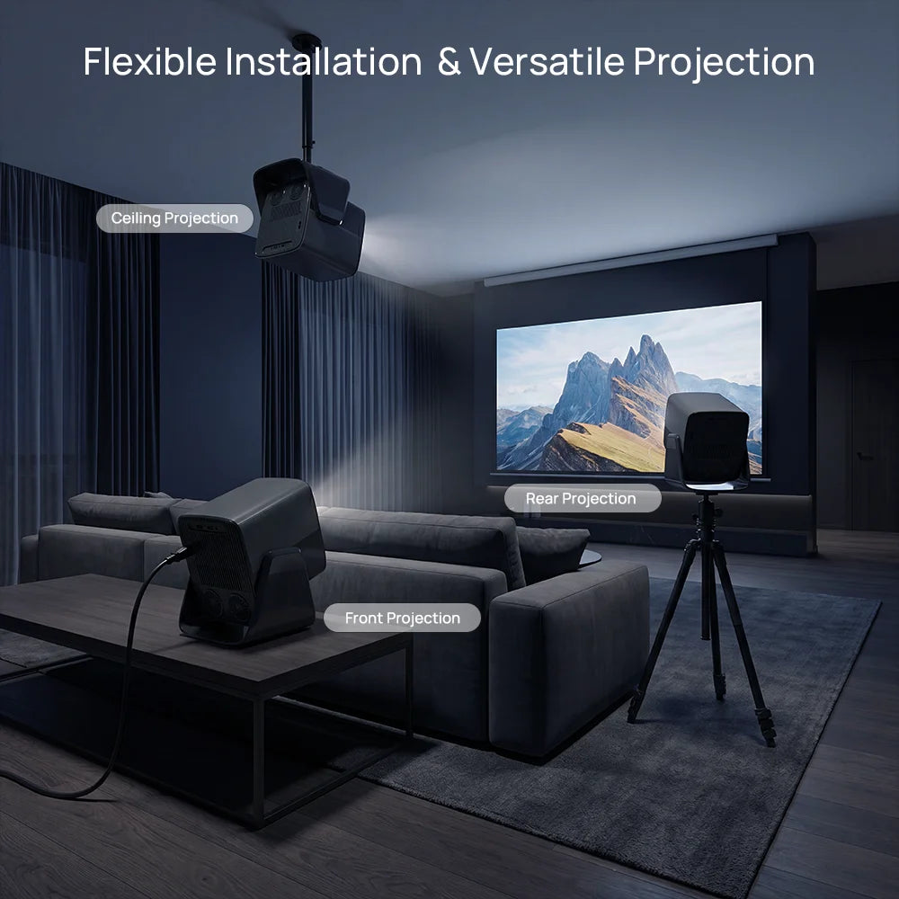 LYNCAST X5AR Short Throw Mini Projector 1080P 8K Supported, Android 14 5G WiFi 6 Dual Speakers Bluetooth 5.4 for Home Theater
