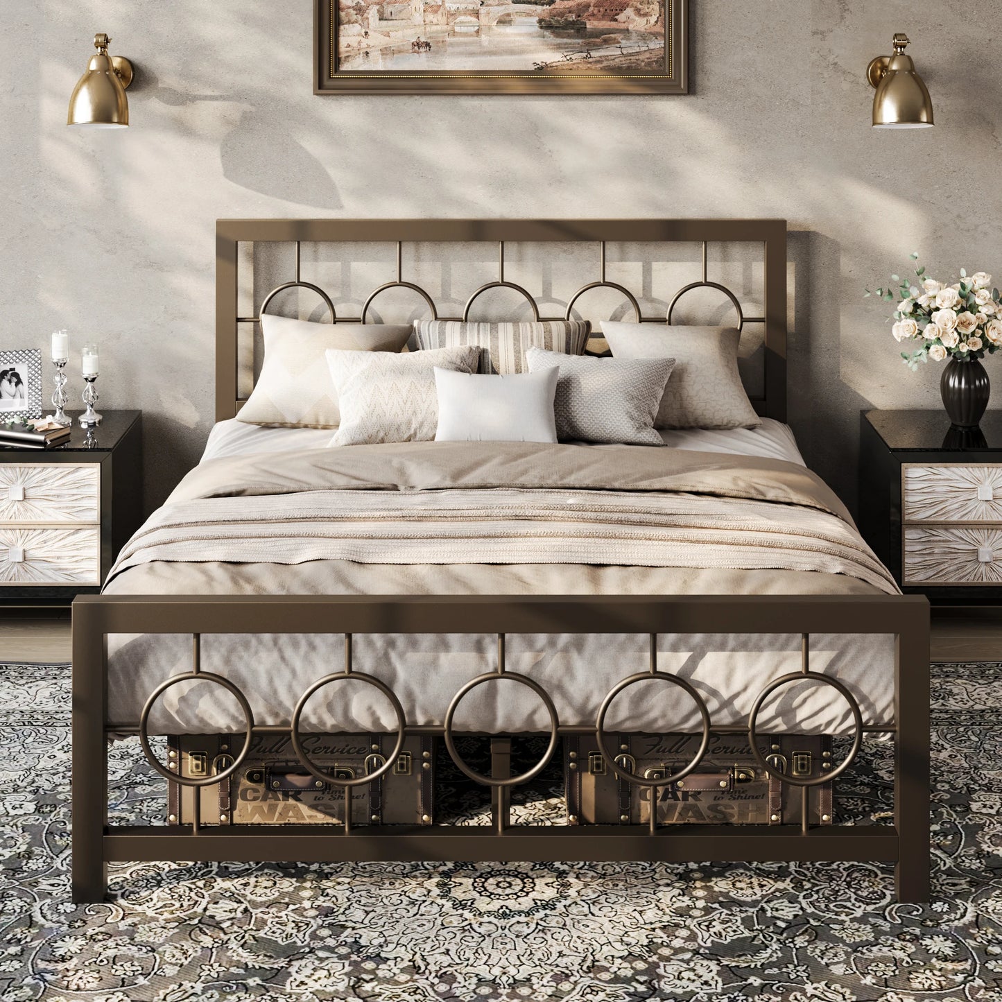 Hoomic Metal Platform Bed With Vintage Design