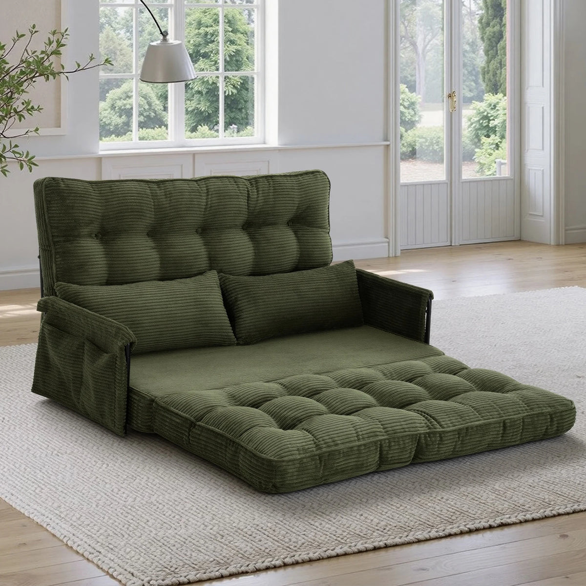 GAOHAPY Double Corduroy Foldable Sleeper Sofa With Side Pocket