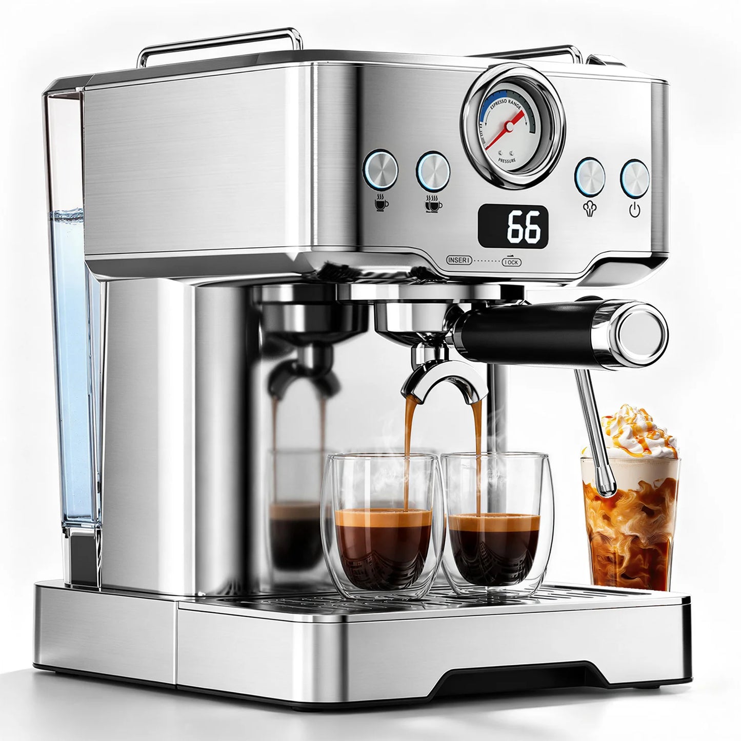 Ultra Espresso Machine, Barista Espresso Maker with Steam Wand | LCD Display, Custom Brew Temp, Latte & Cappuccino Machine, 20-Bar Pump, Powerful Steam Wand, 1.8L Removable Water Tank
