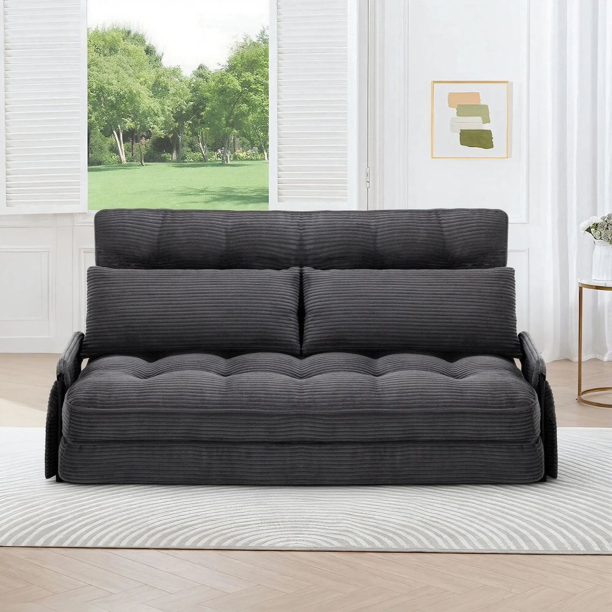GAOHAPY Double Corduroy Foldable Sleeper Sofa With Side Pocket
