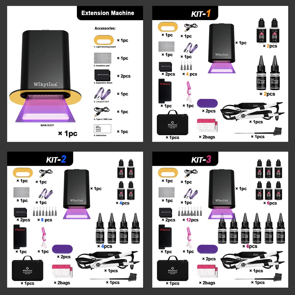 2025 Original V UV Light Hair Extension Kit Complete Set with Long-Lasting UV Glue and  Remover Machine - Salon Styling Tools
