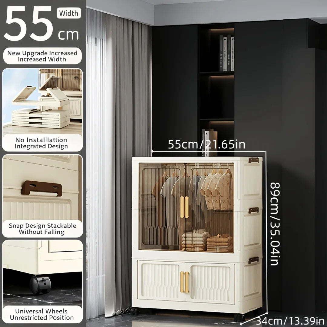 Onenoble Foldable Wardrobe With Transparent Door And Wheels