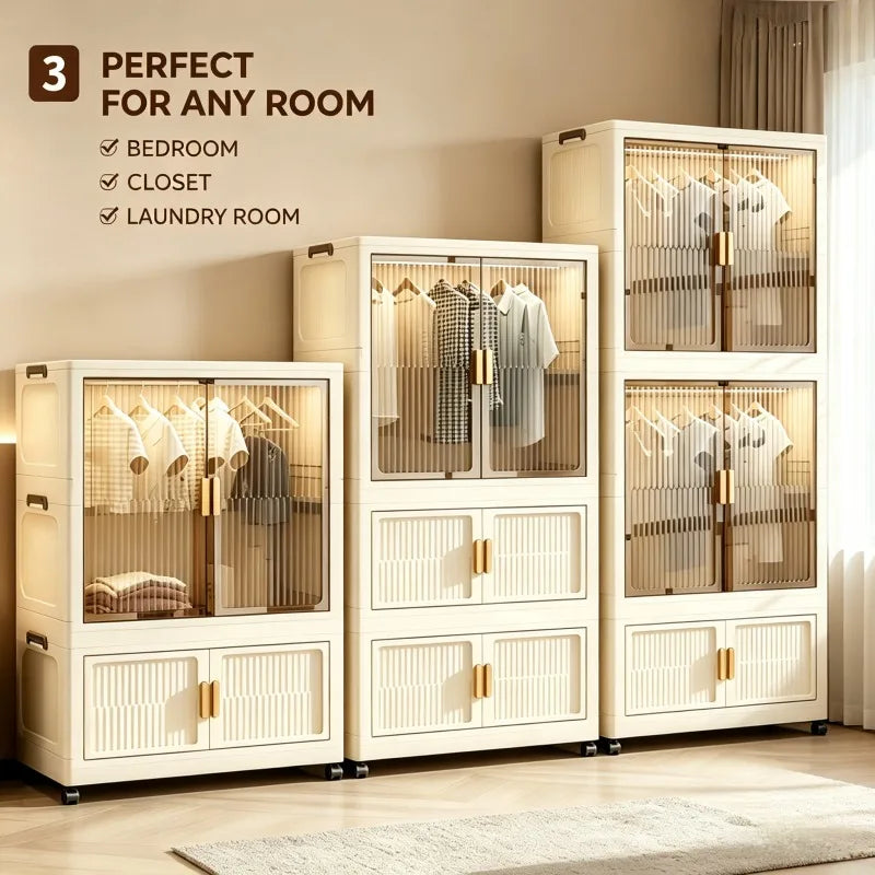 Onenoble Foldable Wardrobe With Transparent Door And Wheels