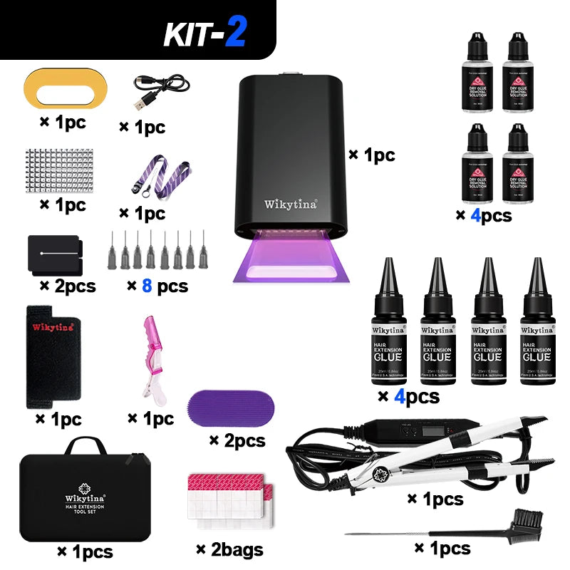 2025 Original V UV Light Hair Extension Kit Complete Set with Long-Lasting UV Glue and  Remover Machine - Salon Styling Tools