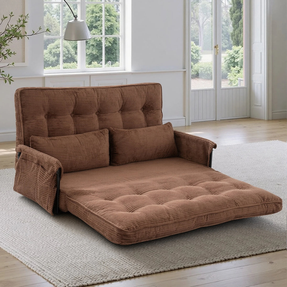 GAOHAPY Double Corduroy Foldable Sleeper Sofa With Side Pocket