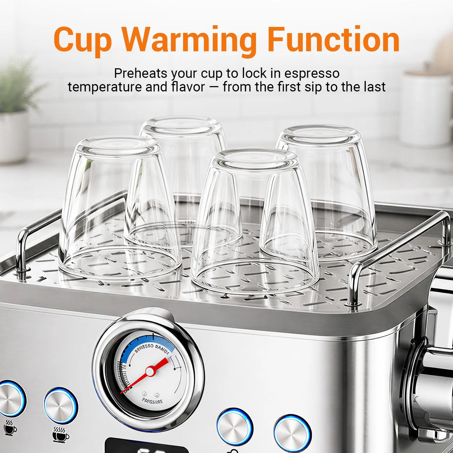 Ultra Espresso Machine, Barista Espresso Maker with Steam Wand | LCD Display, Custom Brew Temp, Latte & Cappuccino Machine, 20-Bar Pump, Powerful Steam Wand, 1.8L Removable Water Tank