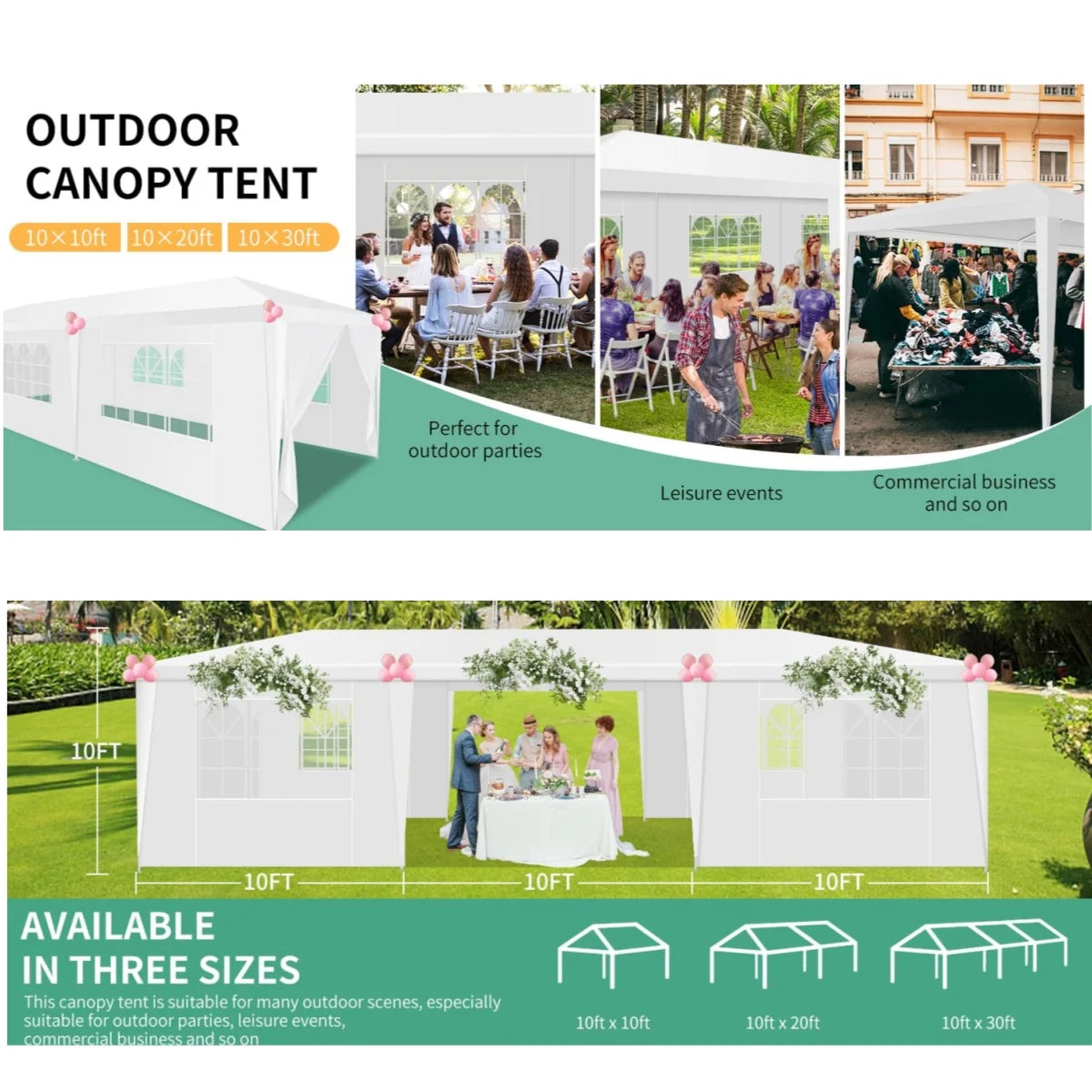 Tooluck 10x10 Outdoor Party Tent with Removable Sidewalls