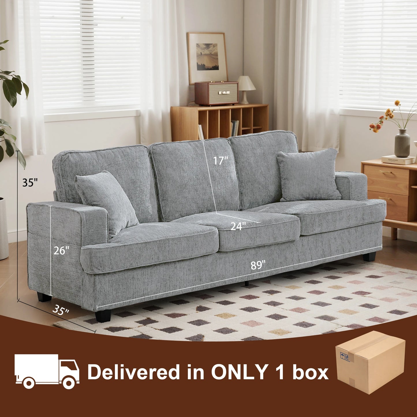 Modern Chenille 3 Seater Cloud Sofa for Living Room