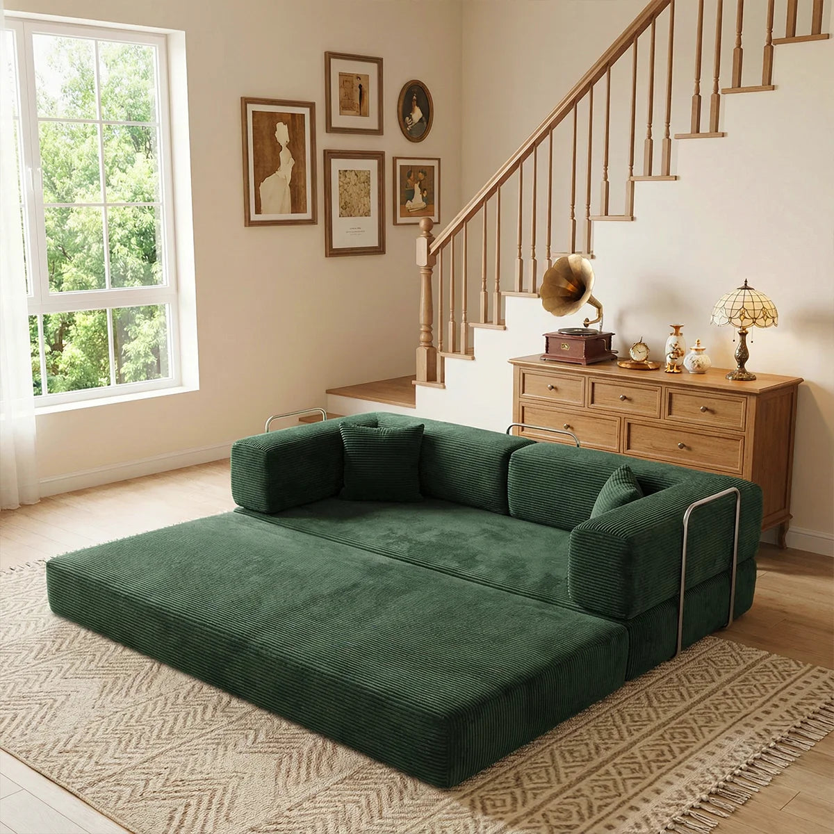 YQzyphyna Futon Sofa Bed Convertible 4 In 1 Corduroy Sleeper Loveseat