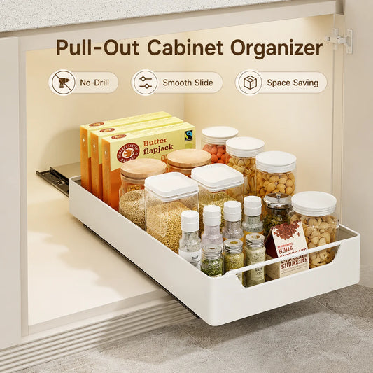 Kitchen Storage Rack with Slide Rails, Pull-Out Drawer Type Cabinet Organizer, Spice Box Storage Shelf for Pantry & Cans