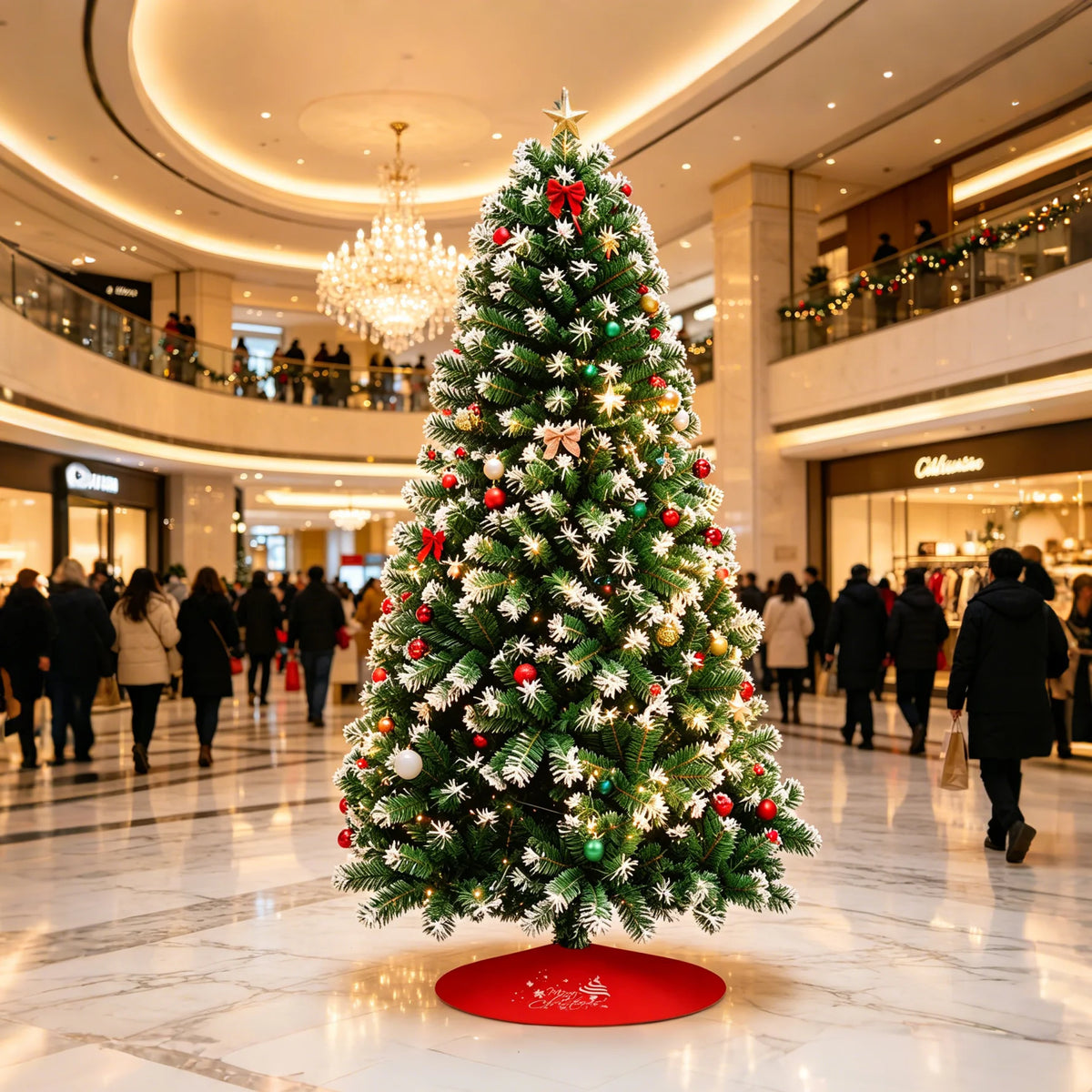 7FT Frosted Artificial Christmas Tree, Unlit Flocked Snow Pine Tree with Metal Stand & Christmas Tree Skirt, Fire Resistant PVC Holiday Xmas Tree for Home, Party, Shop Indoor Decor