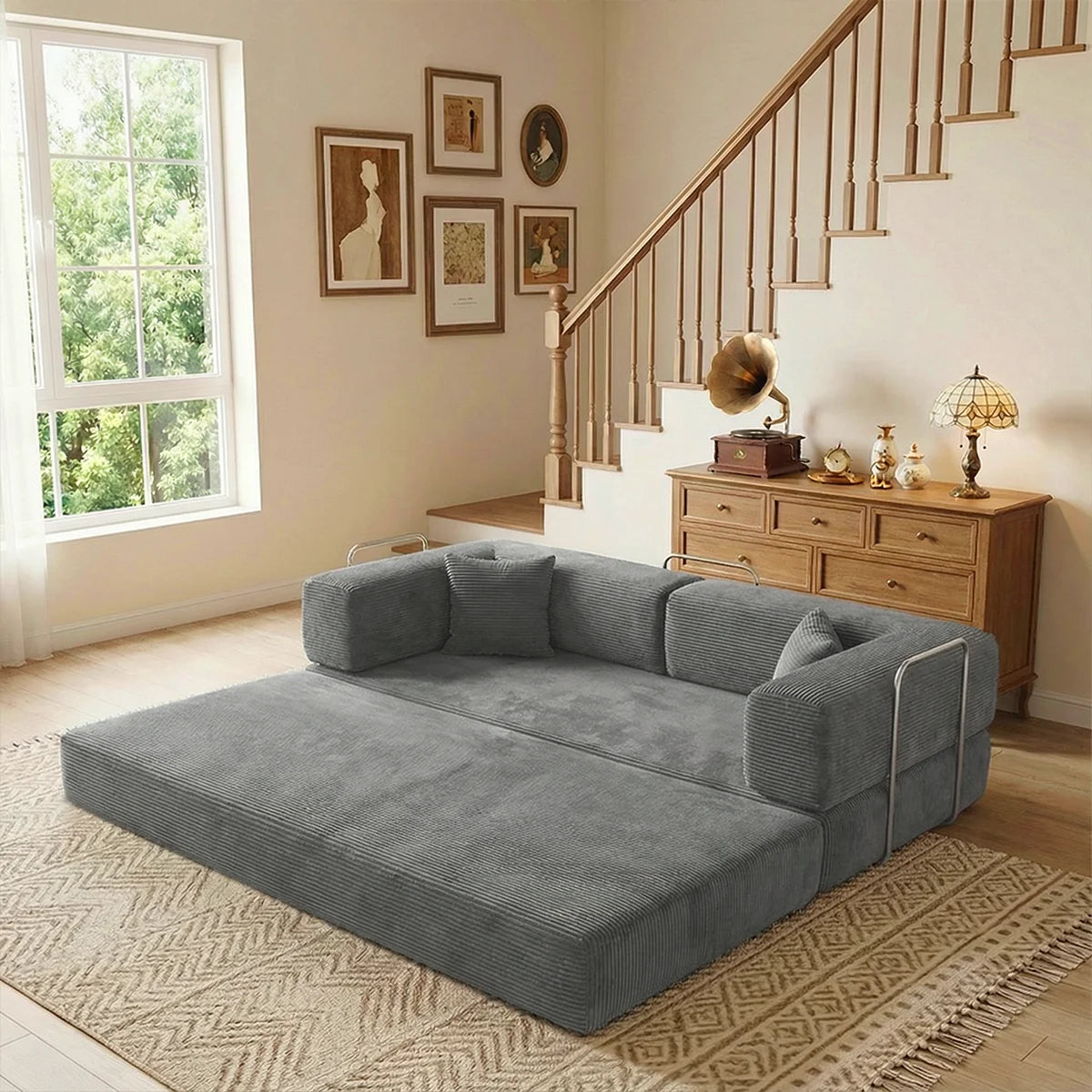 YQzyphyna Futon Sofa Bed Convertible 4 In 1 Corduroy Sleeper Loveseat