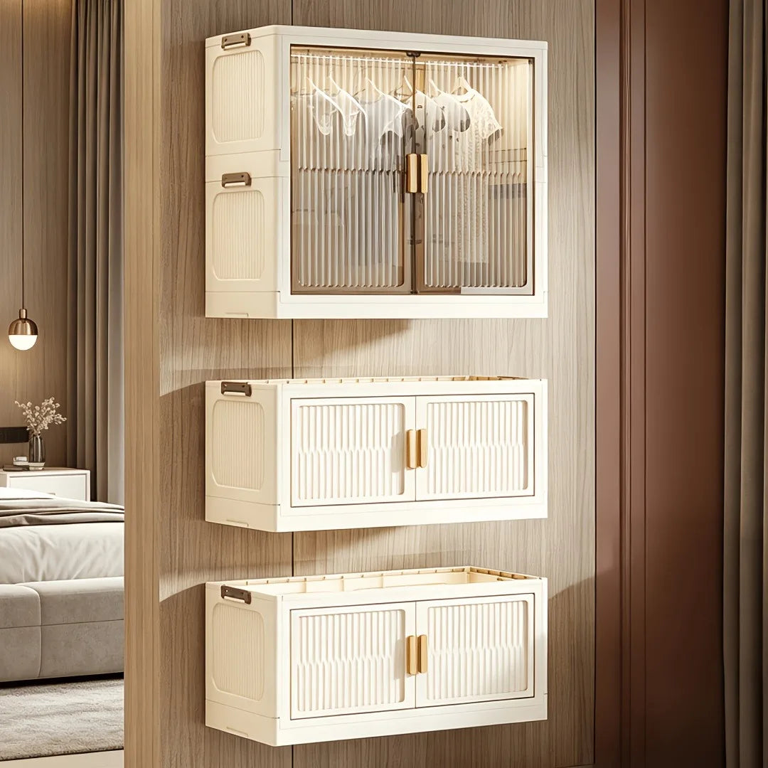 Onenoble Foldable Wardrobe With Transparent Door And Wheels