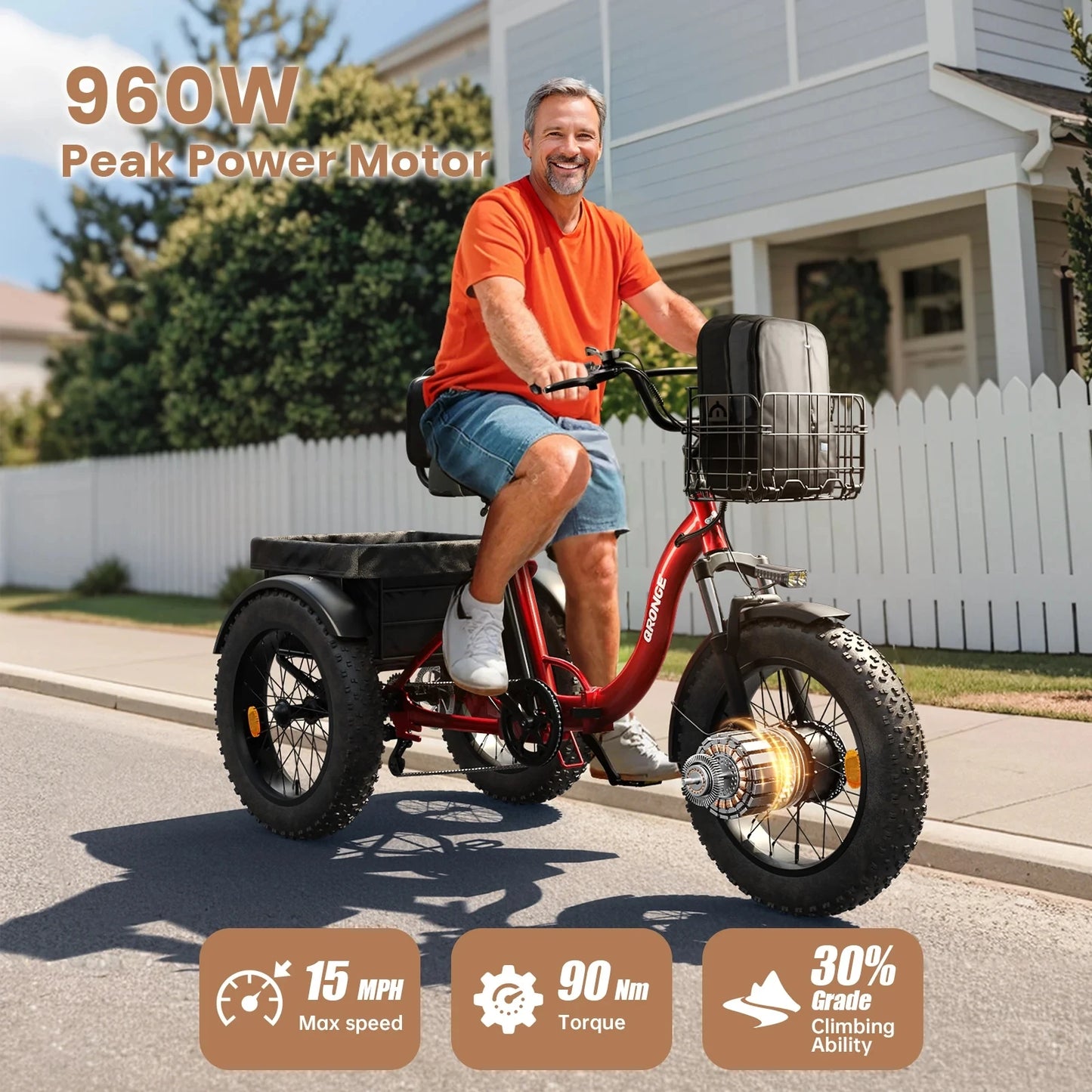 Qronge Electric Tricycle With 960W Motor And Fat Tires