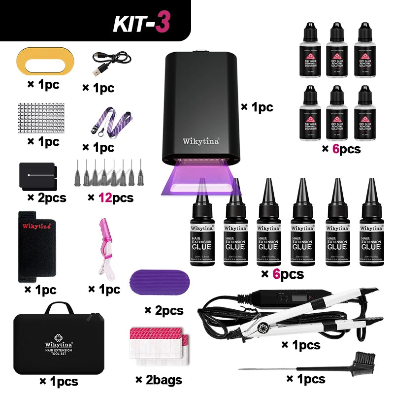 2025 Original V UV Light Hair Extension Kit Complete Set with Long-Lasting UV Glue and  Remover Machine - Salon Styling Tools