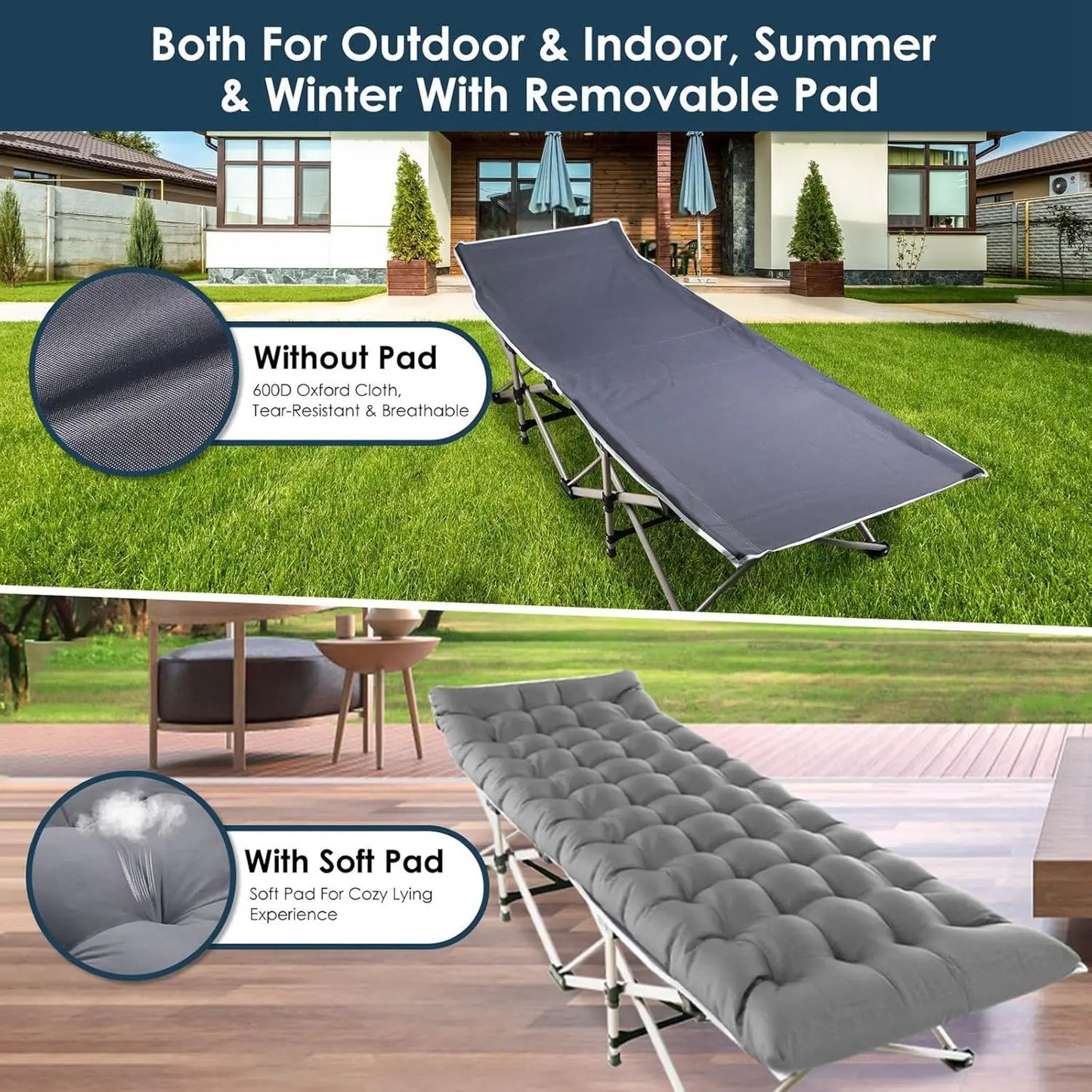 Modern Foldable Portable Outdoor Garden Lounge Sofa with Metal Frame and Foam Mattress