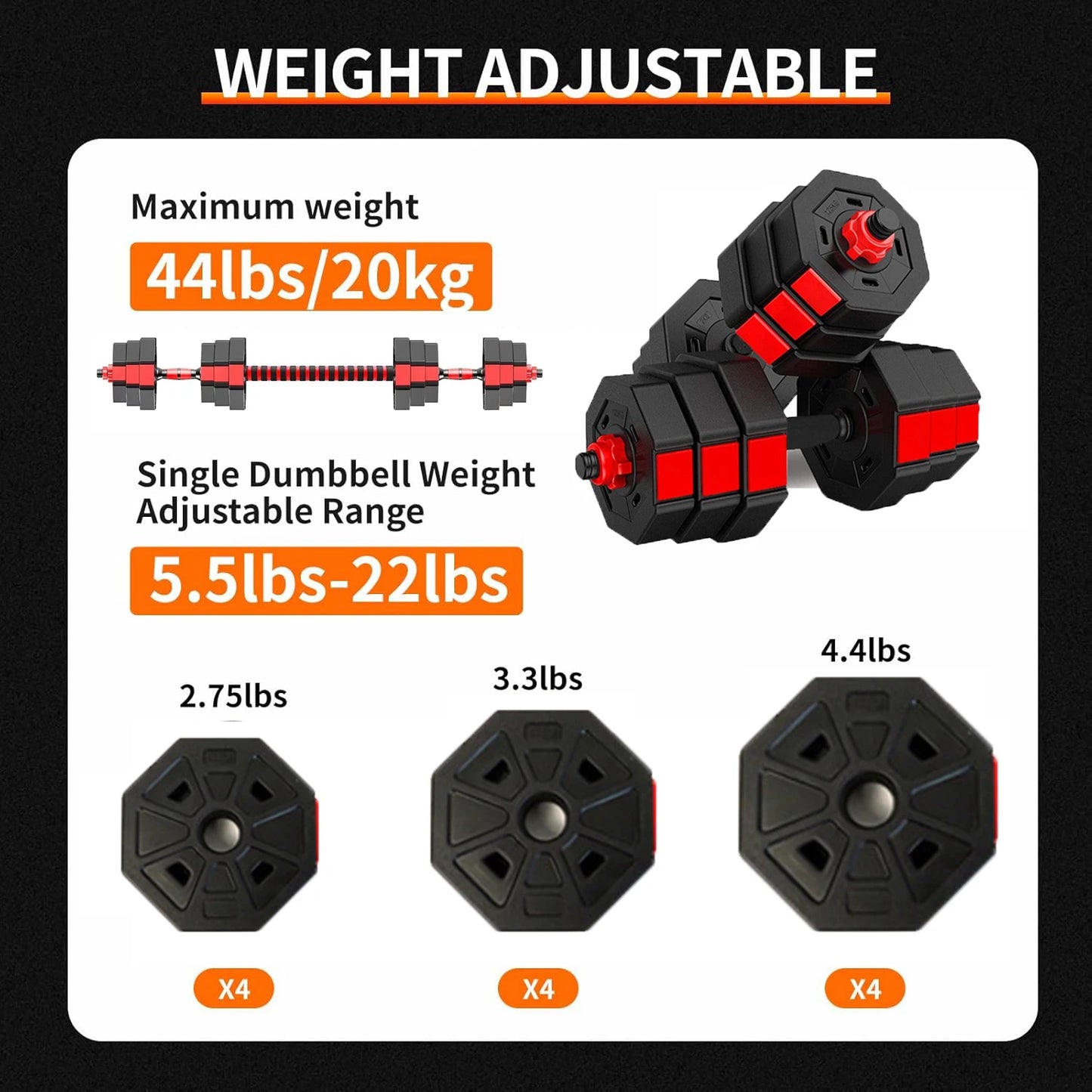 Adjustable 44-Lb Dumbbell To Barbell Fitness Set