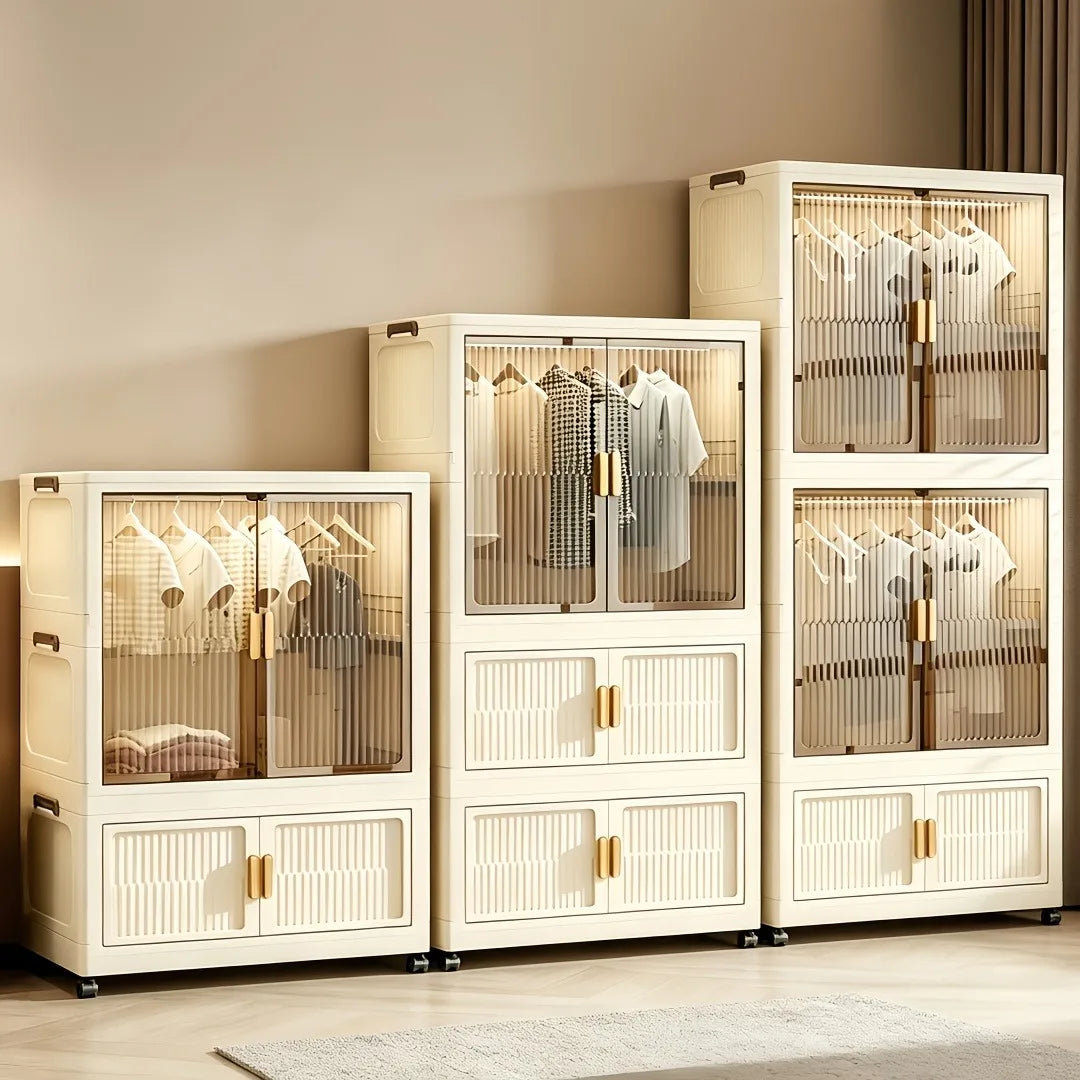 Onenoble Foldable Wardrobe With Transparent Door And Wheels