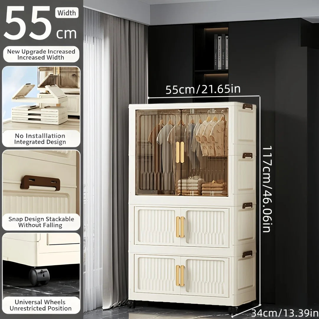 Onenoble Foldable Wardrobe With Transparent Door And Wheels