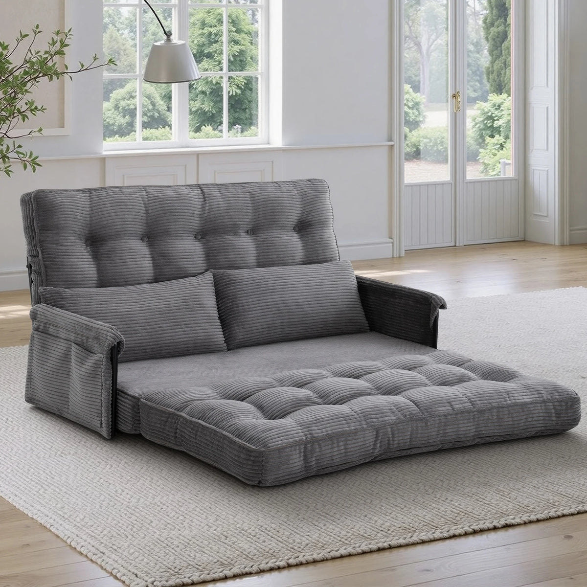 GAOHAPY Double Corduroy Foldable Sleeper Sofa With Side Pocket