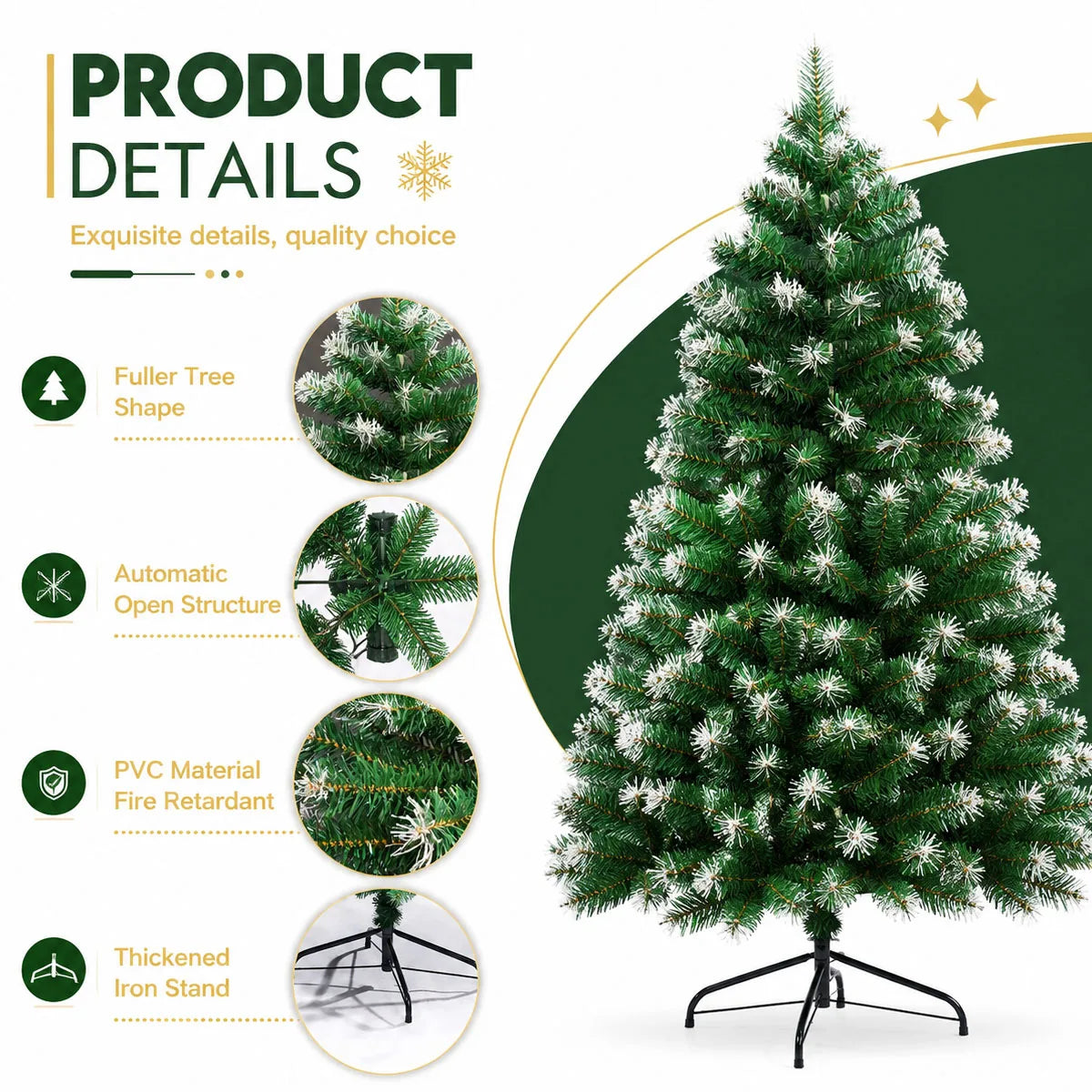 7FT Frosted Artificial Christmas Tree, Unlit Flocked Snow Pine Tree with Metal Stand & Christmas Tree Skirt, Fire Resistant PVC Holiday Xmas Tree for Home, Party, Shop Indoor Decor