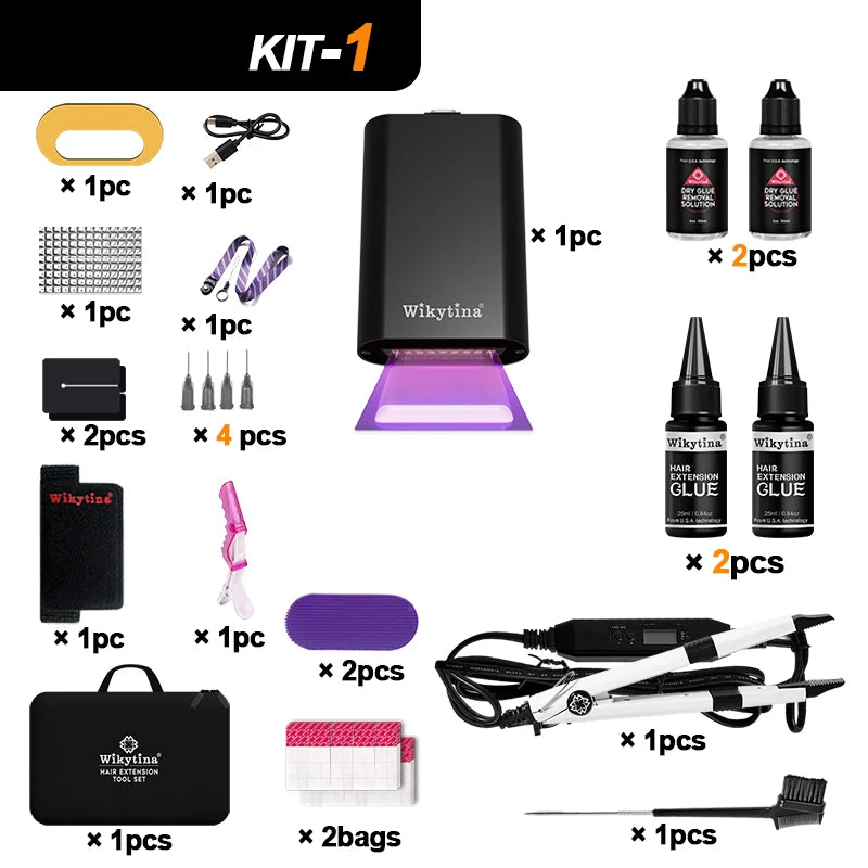 2025 Original V UV Light Hair Extension Kit Complete Set with Long-Lasting UV Glue and  Remover Machine - Salon Styling Tools