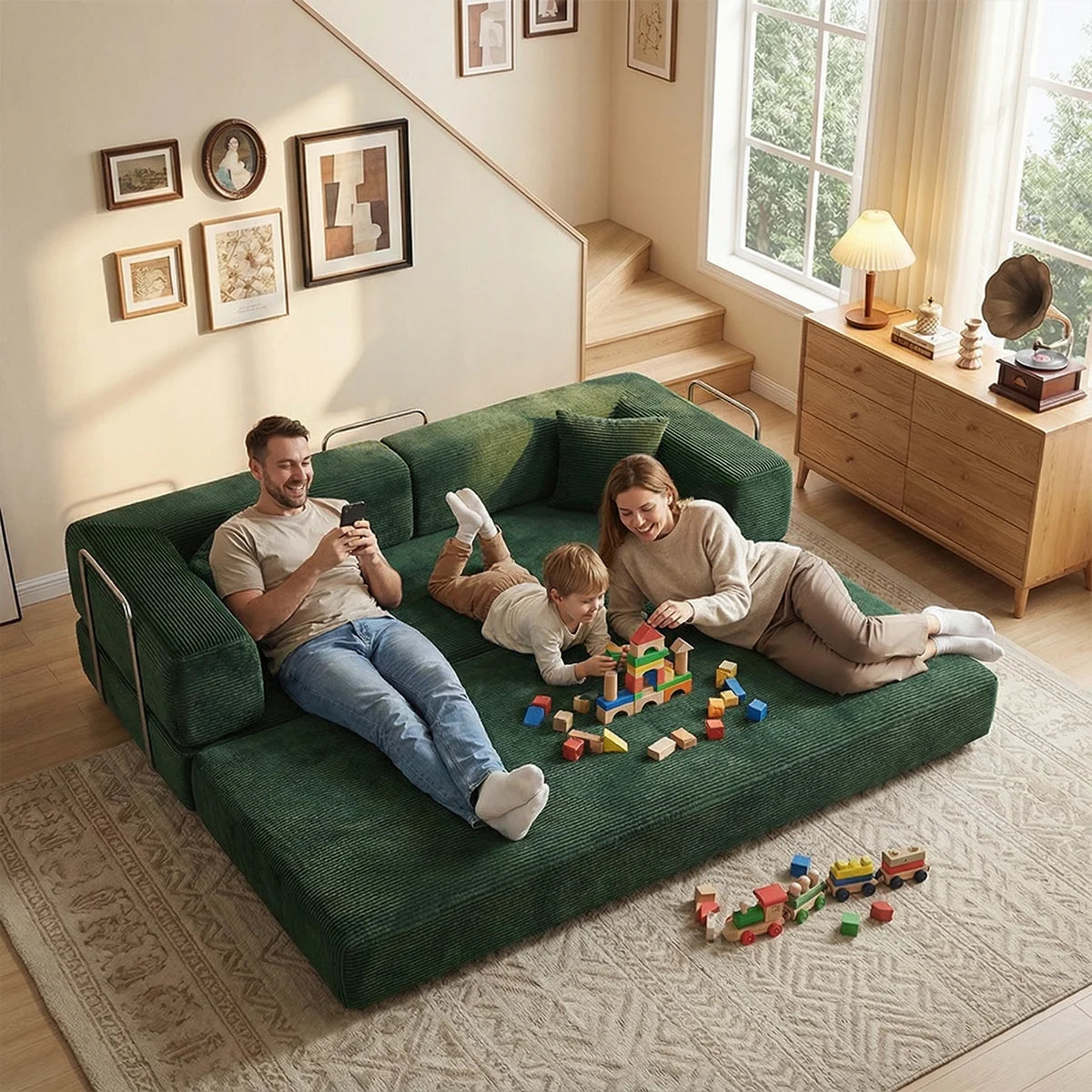 YQzyphyna Futon Sofa Bed Convertible 4 In 1 Corduroy Sleeper Loveseat