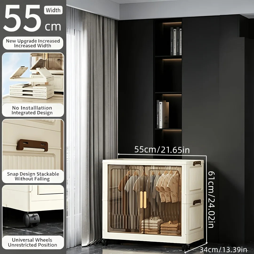 Onenoble Foldable Wardrobe With Transparent Door And Wheels
