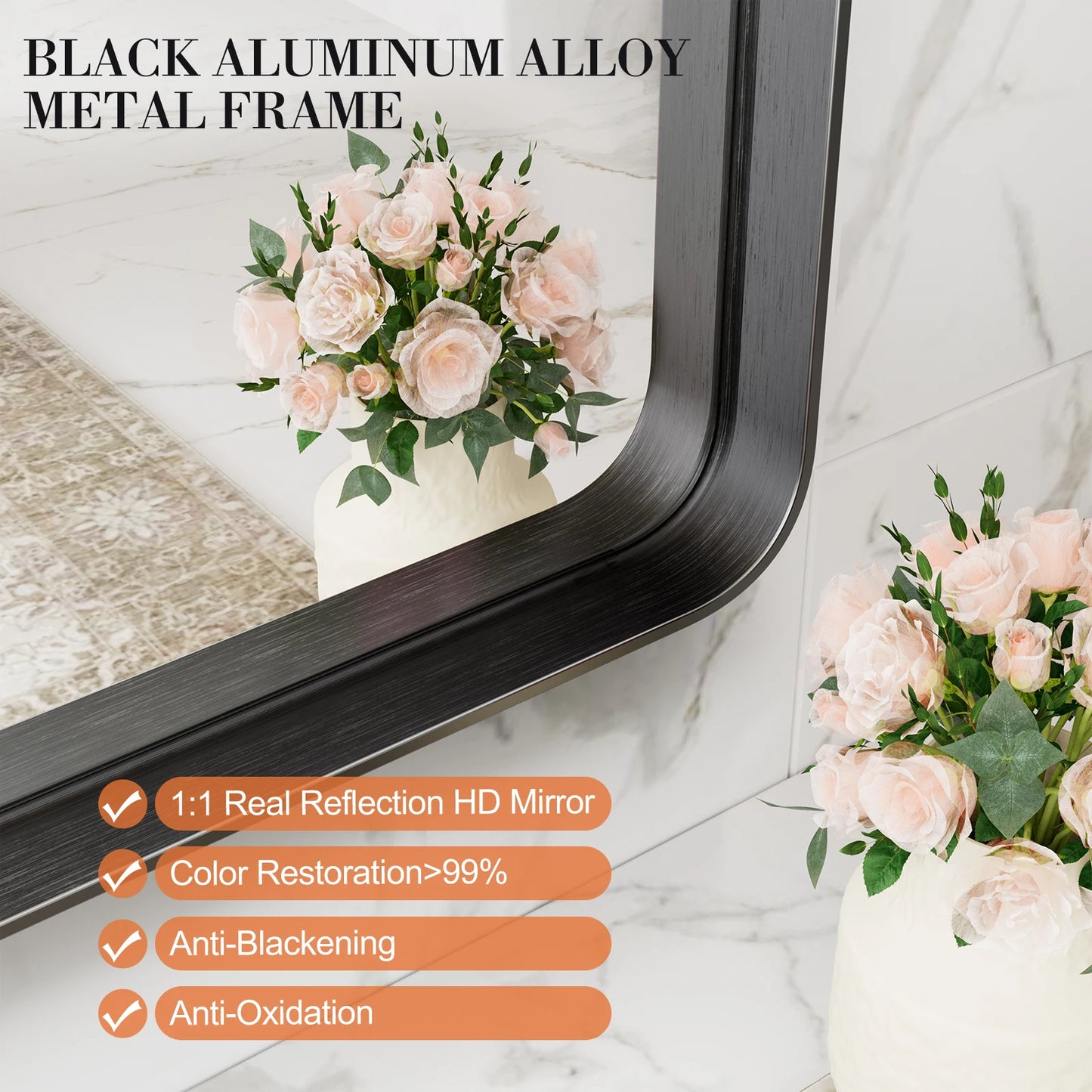 JHK Modern Vanity Mirror With Matte Metal Frame Wall Mount