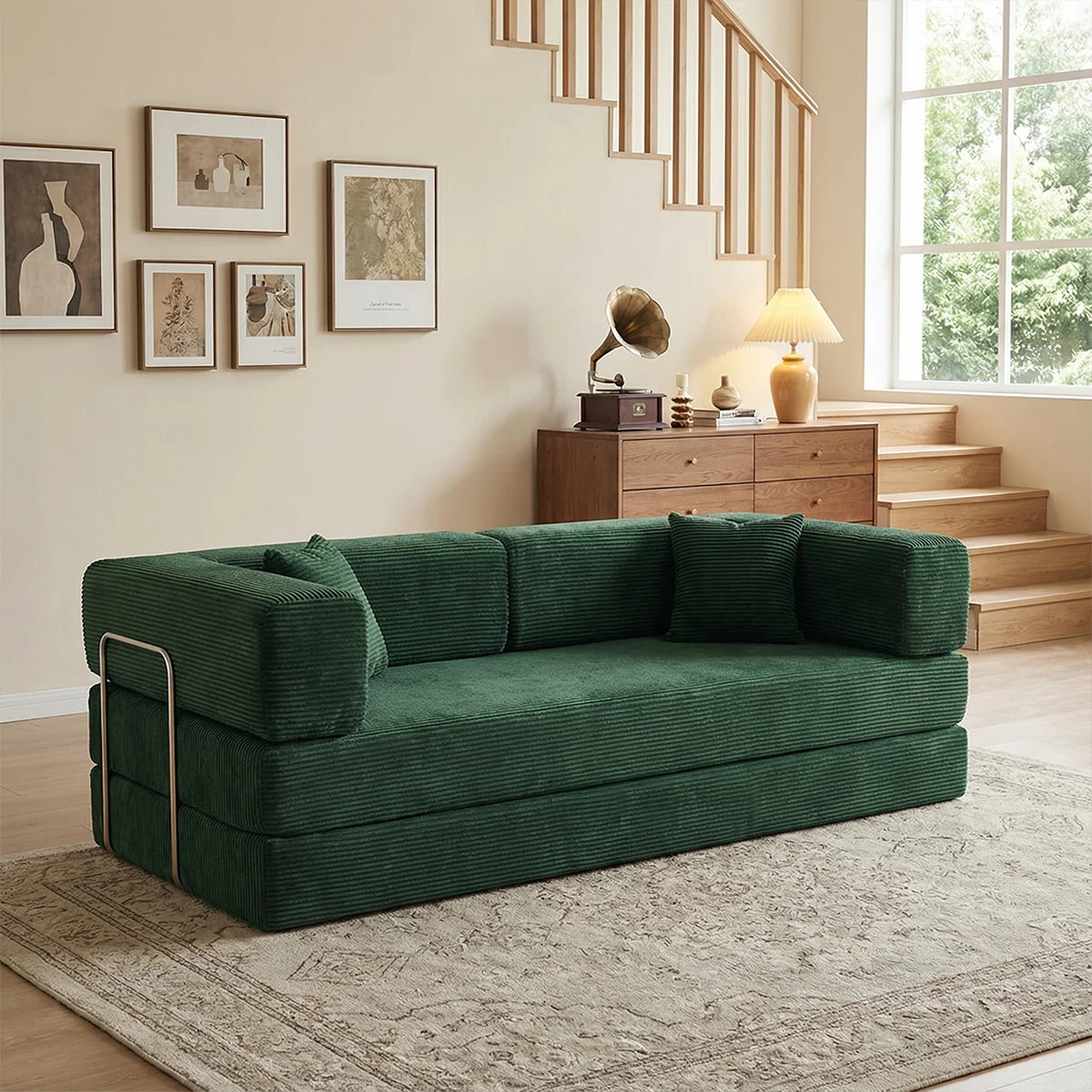 YQzyphyna Futon Sofa Bed Convertible 4 In 1 Corduroy Sleeper Loveseat