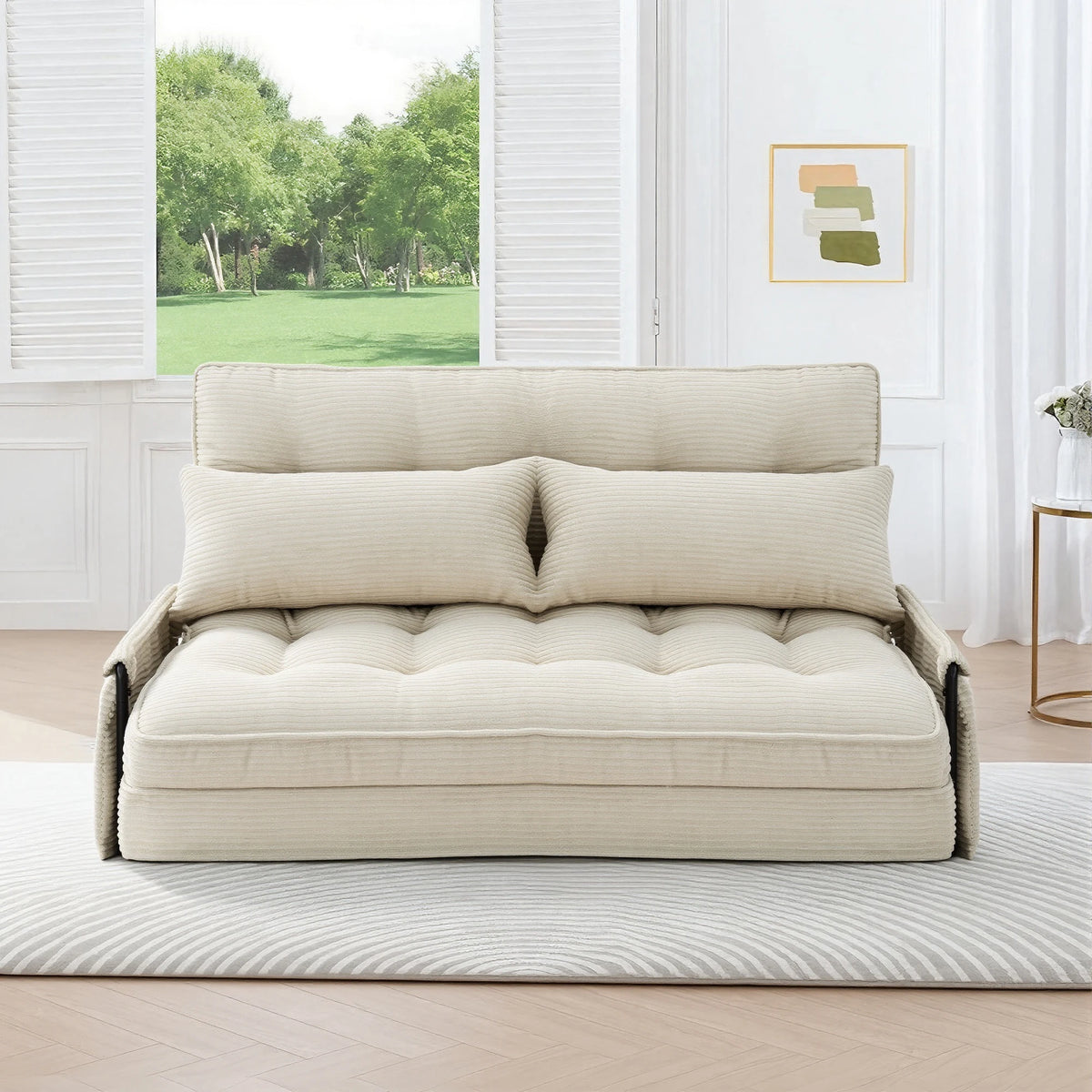 GAOHAPY Double Corduroy Foldable Sleeper Sofa With Side Pocket