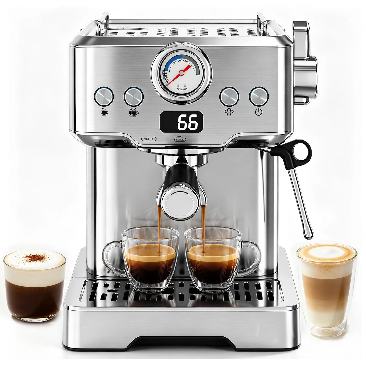 Ultra Espresso Machine, Barista Espresso Maker with Steam Wand | LCD Display, Custom Brew Temp, Latte & Cappuccino Machine, 20-Bar Pump, Powerful Steam Wand, 1.8L Removable Water Tank