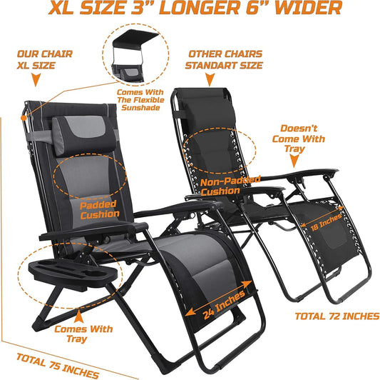 Oversize Recliner Folding Chair For Outdoors With Sunshade