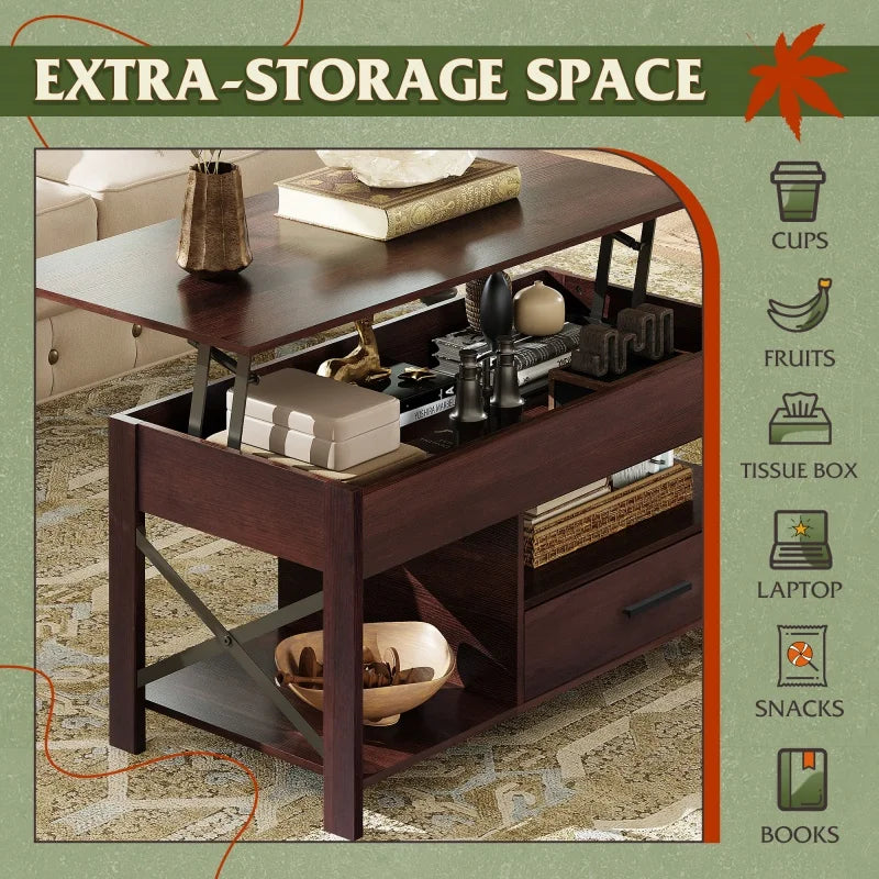 GALAXHERO Lift Top Coffee Table With Hidden Drawers