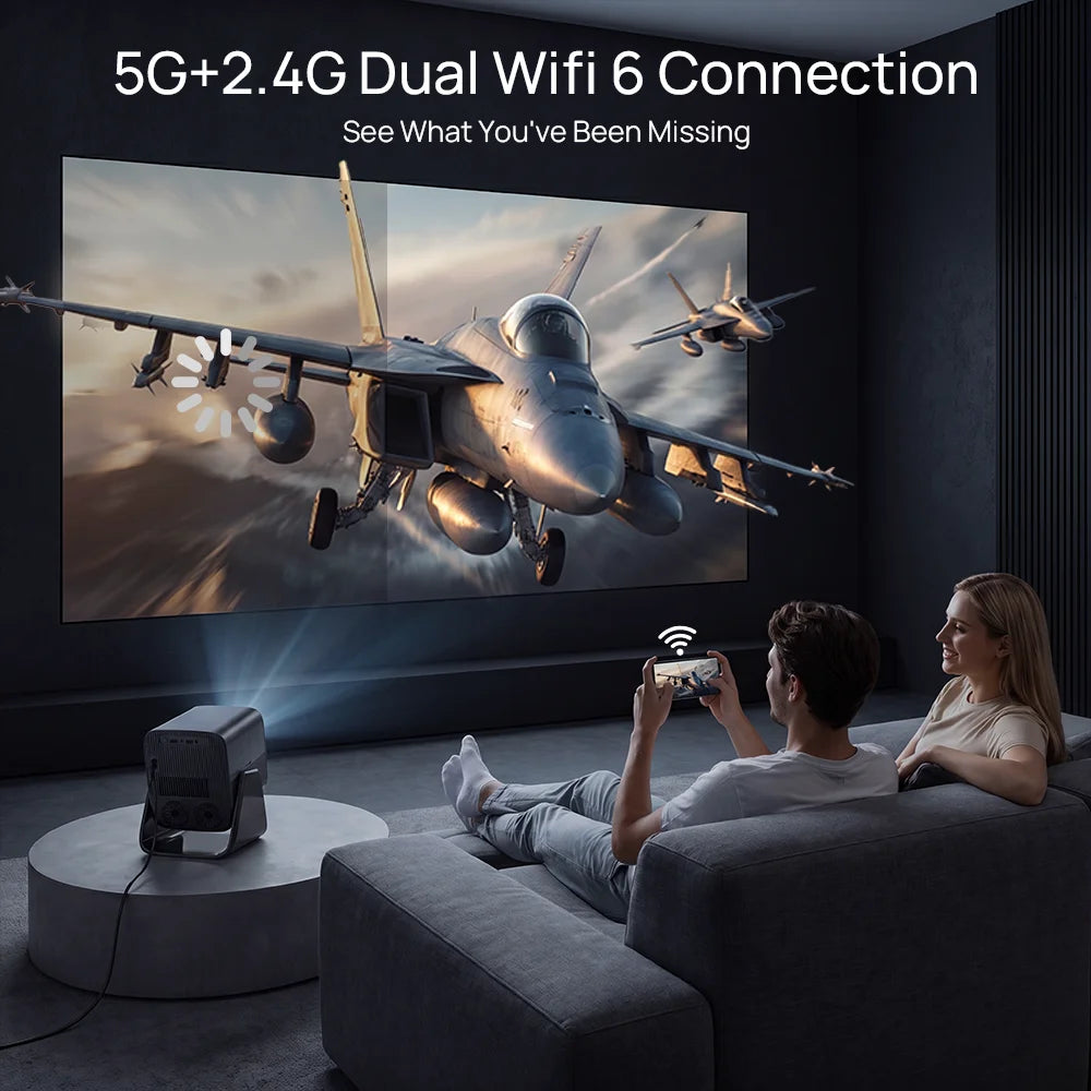 LYNCAST X5AR Short Throw Mini Projector 1080P 8K Supported, Android 14 5G WiFi 6 Dual Speakers Bluetooth 5.4 for Home Theater