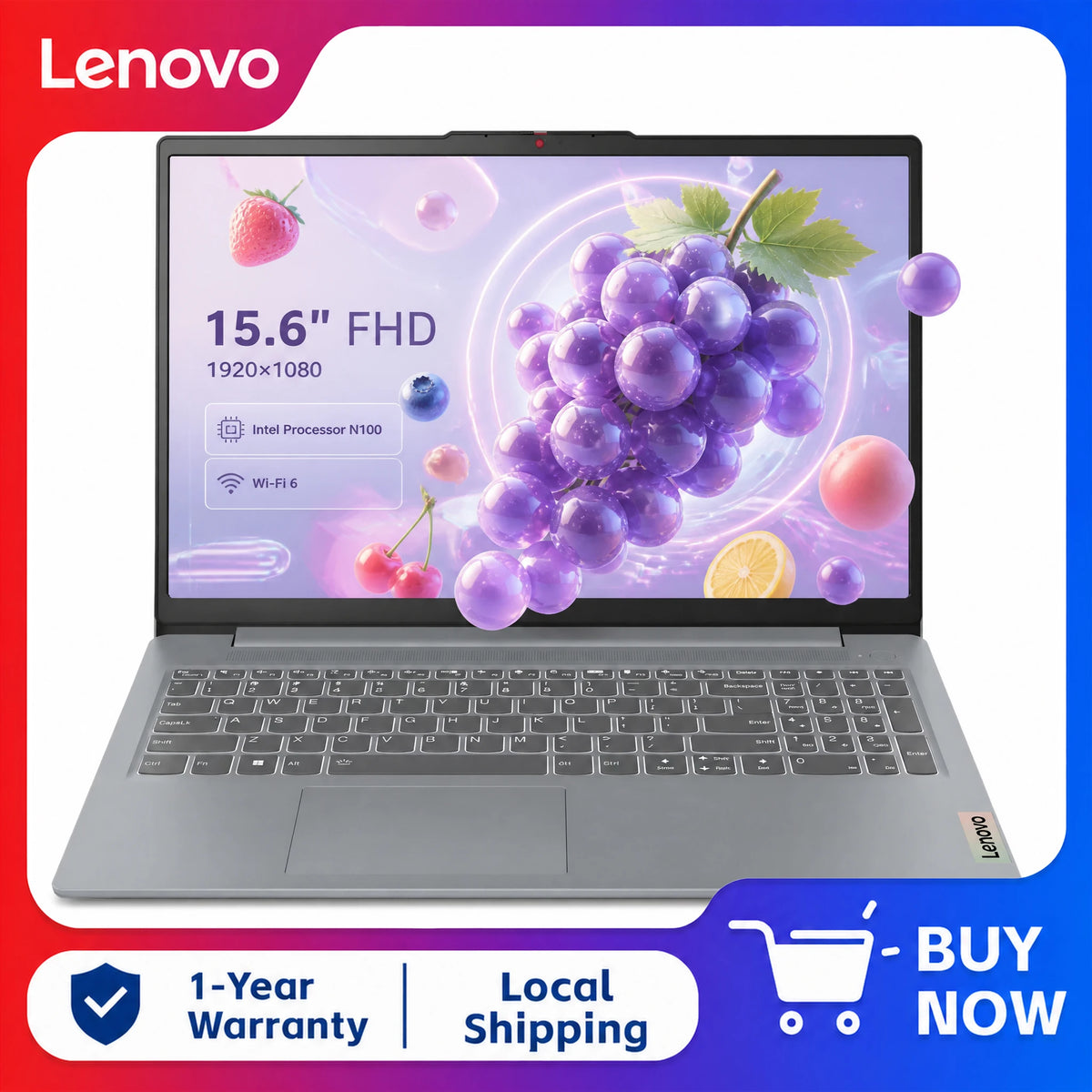 Lenovo IdeaPad Slim 3i 15.6" Full HD Laptop, Intel N100, 4GB RAM, 128GB SSD, Windows 11 Home , Arctic Grey