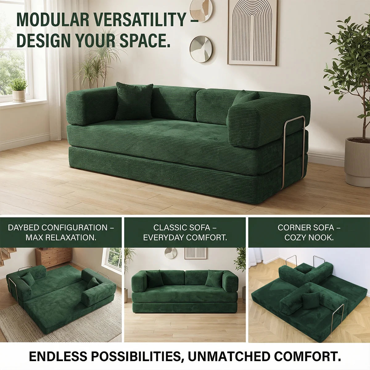 YQzyphyna Futon Sofa Bed Convertible 4 In 1 Corduroy Sleeper Loveseat